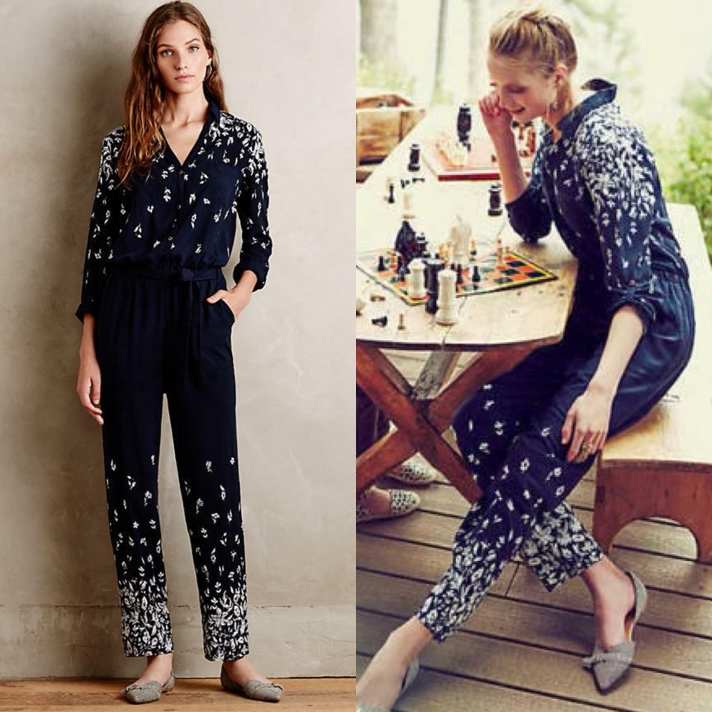 Anthro Lilka Lakeshore Navy Jumpsuit